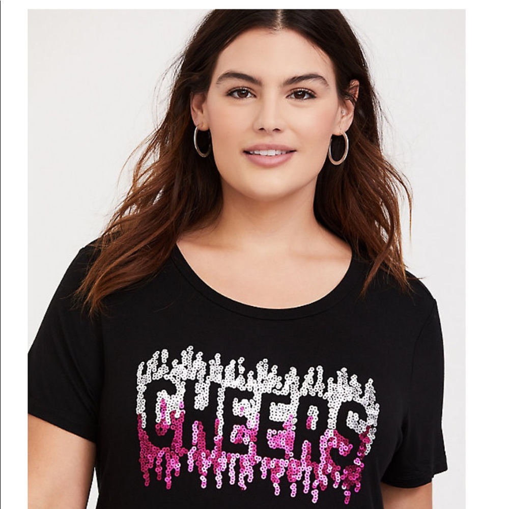 Torrid Sequin Tee Shirt Cheers sequin pink black party 1X new years toast drinks